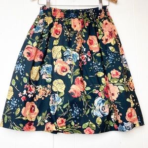 Garnet Hill Smocked Waist Black Floral Full Skirt